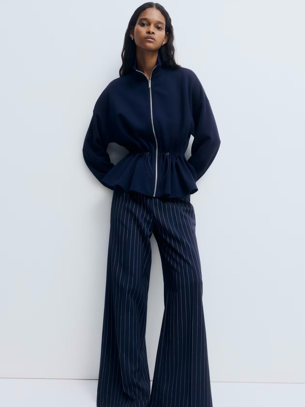 Navy Peplum Sweatshirt Jacket XL H&M
